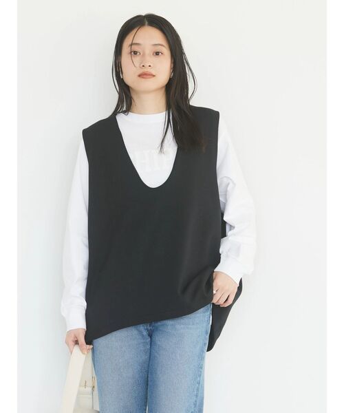 AMERICAN HOLIC（アメリカンホリック）の「Uネックポンチベスト（ベスト・レディース・ブラック/グレイッシュベージュ・L/M）」の4枚目の写真