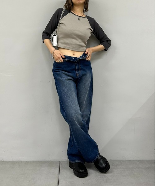 WHO'S WHO gallery（フーズフーギャラリー）の「バイカラーリブラグランT（Tシャツ/カットソー・レディース・アイボリー/ホワイト/ライトグレー・FREE）」の8枚目の写真