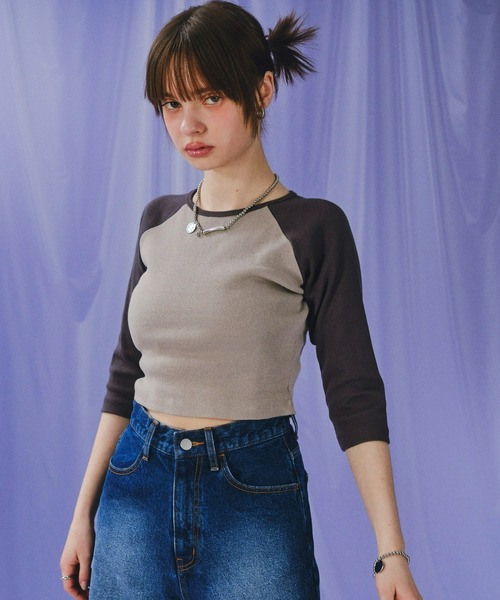 WHO'S WHO gallery（フーズフーギャラリー）の「バイカラーリブラグランT（Tシャツ/カットソー・レディース・アイボリー/ホワイト/ライトグレー・FREE）」の13枚目の写真