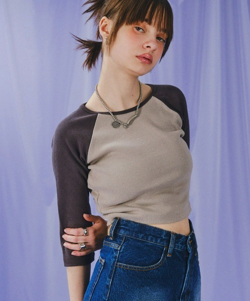 WHO'S WHO gallery（フーズフーギャラリー）の「バイカラーリブラグランT（Tシャツ/カットソー・レディース・アイボリー/ホワイト/ライトグレー・FREE）」の12枚目の写真