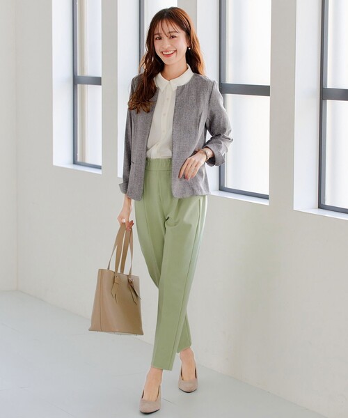 【新色追加・洗える】麻調薄地キーネックジャケット（ノーカラージャケット）｜Tiaclasse（ティアクラッセ）