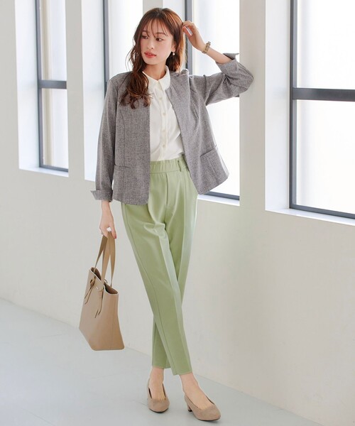 【新色追加・洗える】麻調薄地キーネックジャケット（ノーカラージャケット）｜Tiaclasse（ティアクラッセ）