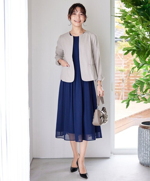 【新色追加・洗える】麻調薄地キーネックジャケット（ノーカラージャケット）｜Tiaclasse（ティアクラッセ）