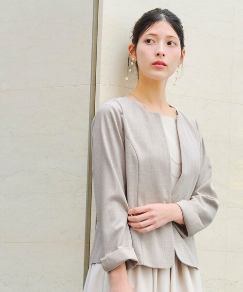 【新色追加・洗える】麻調薄地キーネックジャケット（ノーカラージャケット）｜Tiaclasse（ティアクラッセ）