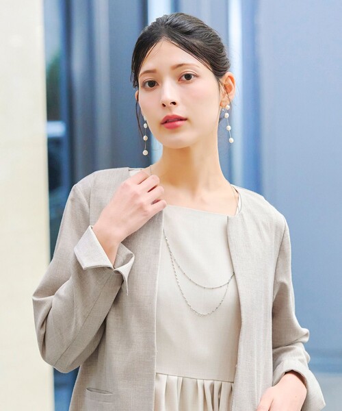 【新色追加・洗える】麻調薄地キーネックジャケット（ノーカラージャケット）｜Tiaclasse（ティアクラッセ）