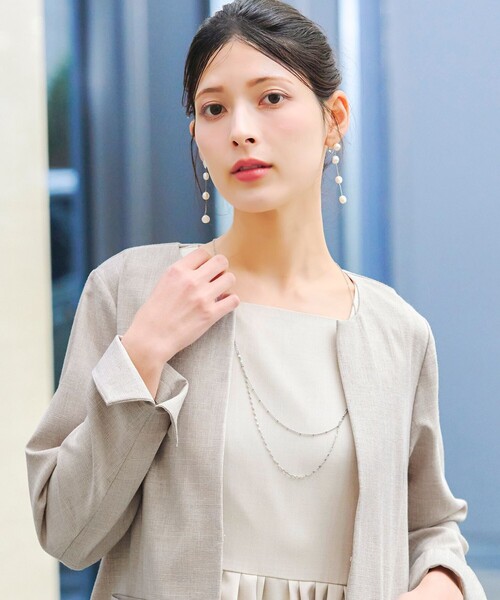 【新色追加・洗える】麻調薄地キーネックジャケット（ノーカラージャケット）｜Tiaclasse（ティアクラッセ）