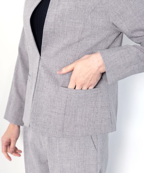 【新色追加・洗える】麻調薄地キーネックジャケット（ノーカラージャケット）｜Tiaclasse（ティアクラッセ）