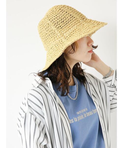 Samansa Mos2 blue（サマンサモスモスブルー）の「ライン入りペーパーハット（ハット・レディース・ベージュ/ブラウン/キャメル・ﾌﾘ-）」の4枚目の写真