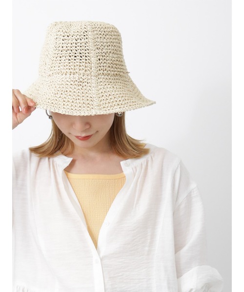 Samansa Mos2 blue（サマンサモスモスブルー）の「ライン入りペーパーハット（ハット・レディース・ベージュ/ブラウン/キャメル・ﾌﾘ-）」の3枚目の写真