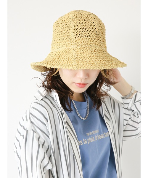 Samansa Mos2 blue（サマンサモスモスブルー）の「ライン入りペーパーハット（ハット・レディース・ベージュ/ブラウン/キャメル・ﾌﾘ-）」の7枚目の写真