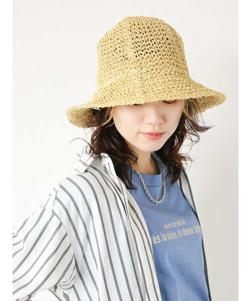 Samansa Mos2 blue（サマンサモスモスブルー）の「ライン入りペーパーハット（ハット・レディース・ベージュ/ブラウン/キャメル・ﾌﾘ-）」の8枚目の写真