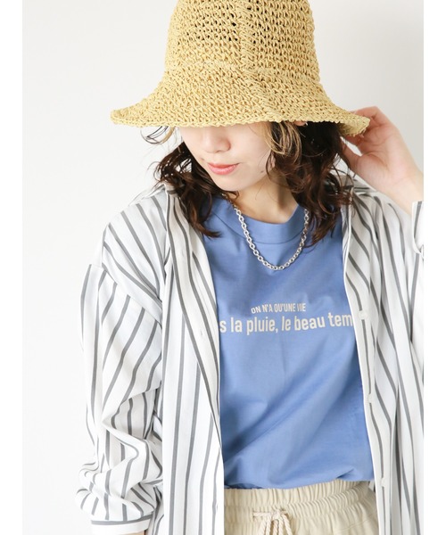 Samansa Mos2 blue（サマンサモスモスブルー）の「ライン入りペーパーハット（ハット・レディース・ベージュ/ブラウン/キャメル・ﾌﾘ-）」の9枚目の写真