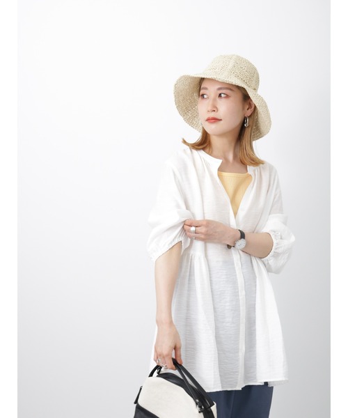 Samansa Mos2 blue（サマンサモスモスブルー）の「ライン入りペーパーハット（ハット・レディース・ベージュ/ブラウン/キャメル・ﾌﾘ-）」の21枚目の写真