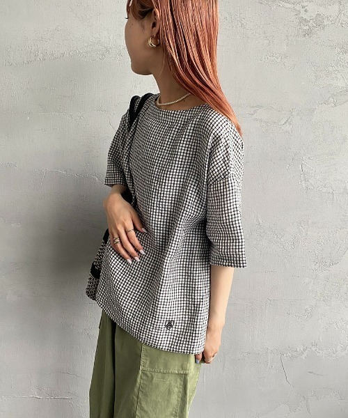 ORCIVAL（オーシバル）の「[ORCIVAL/オーシバル] ボートネック リネンチェックシャツブラウス（シャツ/ブラウス・レディース・ブラック・1）」の4枚目の写真