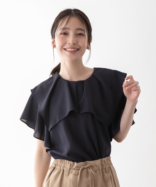 【洗える】【2WAY】ラッフルフリル半袖ブラウス