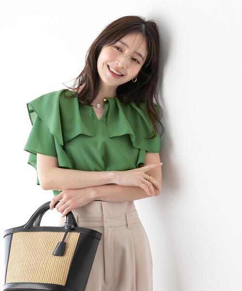 【洗える】【2WAY】ラッフルフリル半袖ブラウス