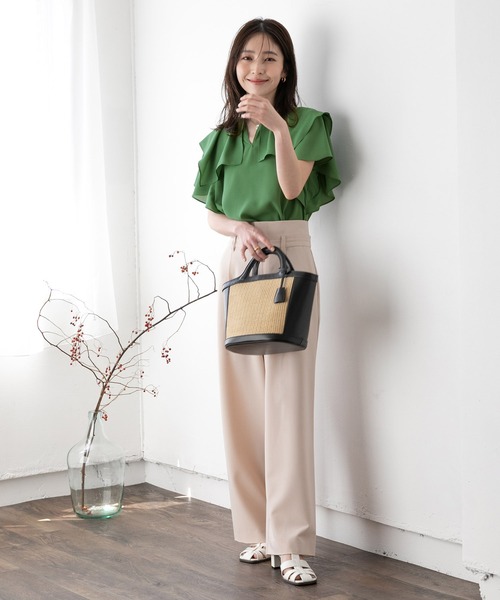 【洗える】【2WAY】ラッフルフリル半袖ブラウス