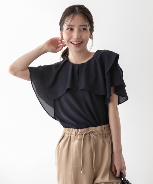 【洗える】【2WAY】ラッフルフリル半袖ブラウス