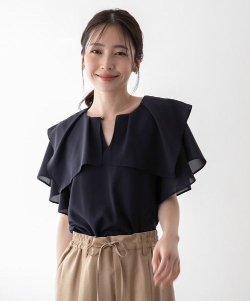 【洗える】【2WAY】ラッフルフリル半袖ブラウス