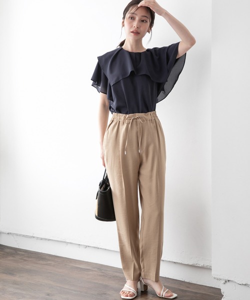 【洗える】【2WAY】ラッフルフリル半袖ブラウス