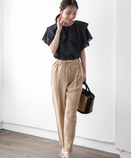 VIS（ビス）の「【防シワ・洗える】【2WAY】ラッフルフリル半袖ブラウス（シャツ/ブラウス・レディース・ホワイト系その他/グリーン系その他/ネイビー・FREE）」の9枚目の写真