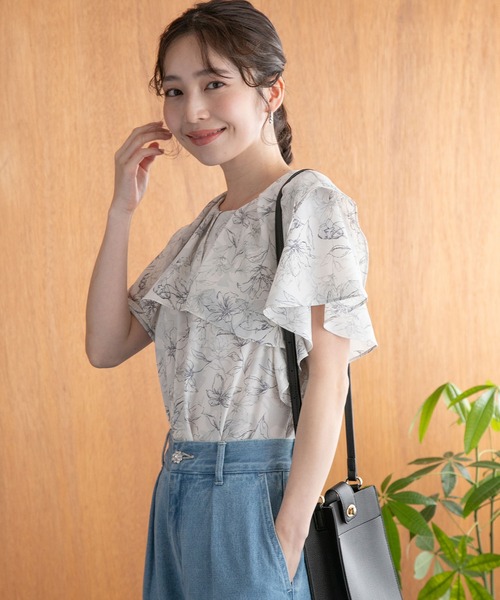 VIS（ビス）の「【防シワ・洗える】【2WAY】ラッフルフリル半袖ブラウス（シャツ/ブラウス・レディース・ホワイト系その他/グリーン系その他/ネイビー・FREE）」の17枚目の写真