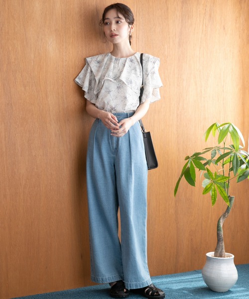 VIS（ビス）の「【防シワ・洗える】【2WAY】ラッフルフリル半袖ブラウス（シャツ/ブラウス・レディース・ホワイト系その他/グリーン系その他/ネイビー・FREE）」の14枚目の写真