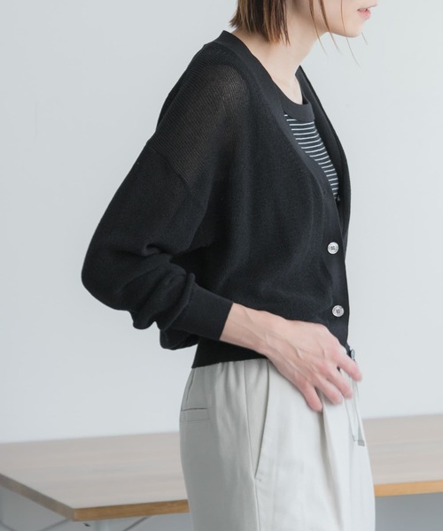 FORK&SPOON（フォークアンドスプーン）の「『吸水速乾』『抗菌』『防臭』FORK&SPOON　ペーパーニットカーディガン（カーディガン/ボレロ・レディース・ブラック/ライトベージュ・1）」の5枚目の写真
