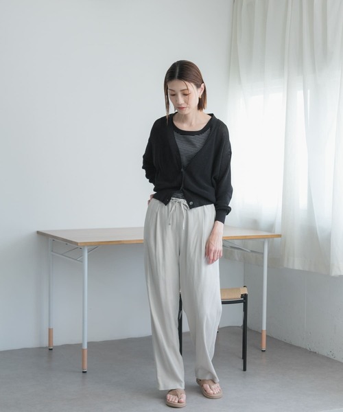 FORK&SPOON（フォークアンドスプーン）の「『吸水速乾』『抗菌』『防臭』FORK&SPOON　ペーパーニットカーディガン（カーディガン/ボレロ・レディース・ブラック/ライトベージュ・1）」の7枚目の写真