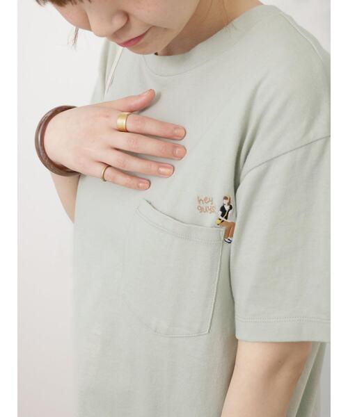 Lugnoncure（ルノンキュール）の「ポケット女の子刺繍Tシャツ（Tシャツ/カットソー・レディース・オフホワイト/ミント/チャコールグレー・F）」の4枚目の写真