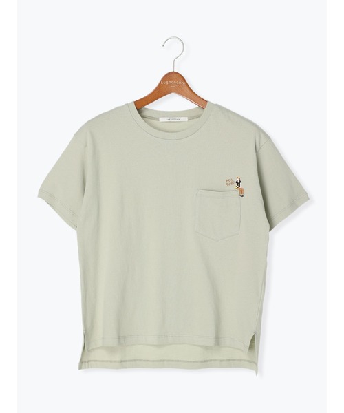 Lugnoncure（ルノンキュール）の「ポケット女の子刺繍Tシャツ（Tシャツ/カットソー・レディース・オフホワイト/ミント/チャコールグレー・F）」の6枚目の写真