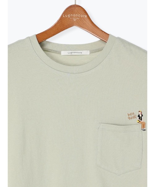Lugnoncure（ルノンキュール）の「ポケット女の子刺繍Tシャツ（Tシャツ/カットソー・レディース・オフホワイト/ミント/チャコールグレー・F）」の8枚目の写真