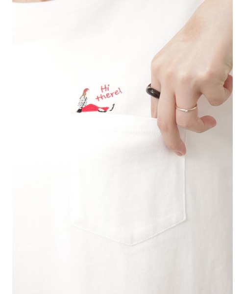 Lugnoncure（ルノンキュール）の「ポケット女の子刺繍Tシャツ（Tシャツ/カットソー・レディース・オフホワイト/ミント/チャコールグレー・F）」の15枚目の写真