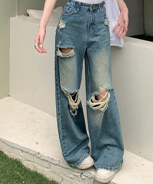 A'GEM/9 × .kom『.kom/ドットケーオーエム』 ダメージフレアデニム