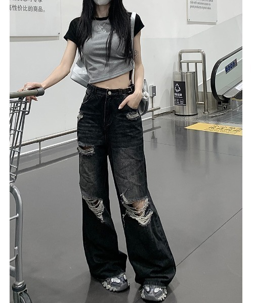 アミリダメージフレアデニム A'GEM/9 × .kom 『.KOM/ドットケーオーエム』 /スターダメージフレア