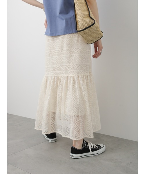 Samansa Mos2 blue（サマンサモスモスブルー）の「レースティアードスカート（スカート・レディース・ブラック/モカ/キナリ・F）」の6枚目の写真