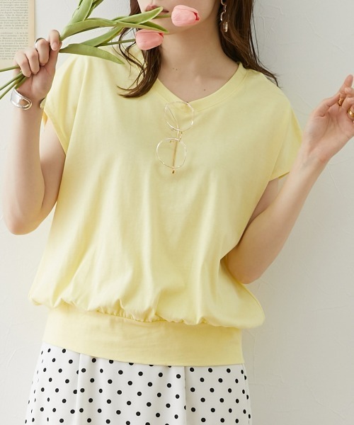 nissen（ニッセン）の「綿１００％　ＶネックフレンチスリーブＴシャツ（Tシャツ/カットソー・レディース・ピンク/ブラック/オフホワイト/カーキ/モカ/ブルーグレー/ネイビー/ターコイズブルー/イエロー/スカイブルー/杢グレー・L/M/LL/S）」の10枚目の写真