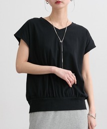 綿100% VネックフレンチスリーブTシャツ
