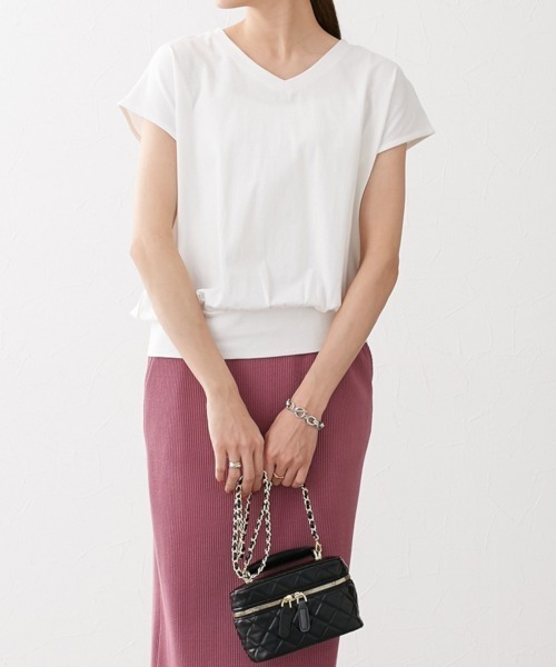 nissen（ニッセン）の「綿１００％　ＶネックフレンチスリーブＴシャツ（Tシャツ/カットソー・レディース・ピンク/ブラック/オフホワイト/カーキ/モカ/ブルーグレー/ネイビー/ターコイズブルー/イエロー/スカイブルー/杢グレー・L/M/LL/S）」の19枚目の写真