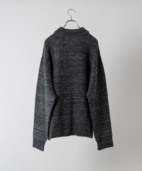 Oversize half zip jacquard knit polo(reversible)/オーバー