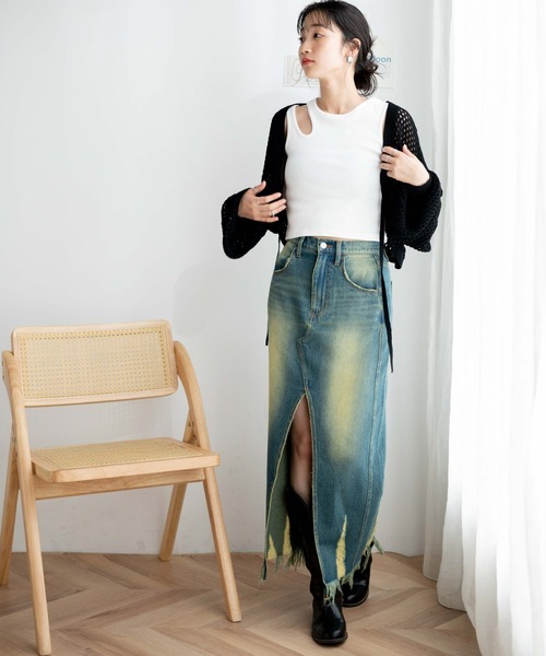 WEGO（ウィゴー）の「WEGO/カットアウトショルダータンク（タンクトップ・レディース・ブラック/ホワイト・FREE）」の7枚目の写真