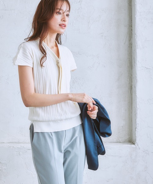 7days Life Styling(セブンデイズライフスタイリング)の「ワイドリブフレンチスリーブボウタイニット(毛玉になりにくい・UVカット・ウォッシャブル・乾きやすい)(ニット/セーター・レディース・アイボリー/ブラック/ブラウン/グレー系/ブルー・L/LL/S/M)」の10枚目の写真