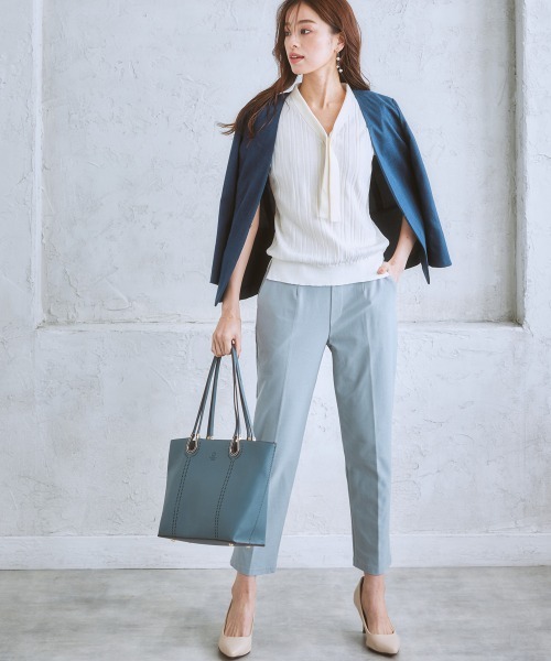 7days Life Styling(セブンデイズライフスタイリング)の「ワイドリブフレンチスリーブボウタイニット(毛玉になりにくい・UVカット・ウォッシャブル・乾きやすい)(ニット/セーター・レディース・アイボリー/ブラック/ブラウン/グレー系/ブルー・L/LL/S/M)」の12枚目の写真