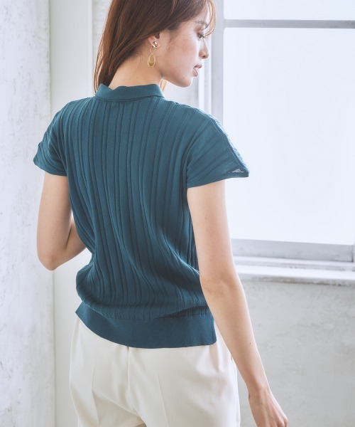 7days Life Styling(セブンデイズライフスタイリング)の「ワイドリブフレンチスリーブボウタイニット(毛玉になりにくい・UVカット・ウォッシャブル・乾きやすい)(ニット/セーター・レディース・アイボリー/ブラック/ブラウン/グレー系/ブルー・L/LL/S/M)」の22枚目の写真