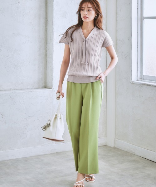7days Life Styling(セブンデイズライフスタイリング)の「ワイドリブフレンチスリーブボウタイニット(毛玉になりにくい・UVカット・ウォッシャブル・乾きやすい)(ニット/セーター・レディース・アイボリー/ブラック/ブラウン/グレー系/ブルー・L/LL/S/M)」の18枚目の写真