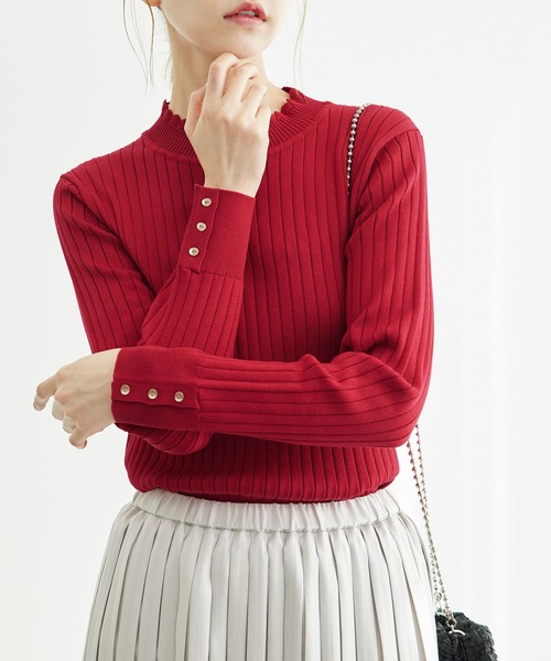 ROPE' PICNIC（ロペピクニック）の「BIOGRACE(R)スカラップネックリブニットプルオーバー（ニット/セーター・レディース・ターコイズブルー/ブラック/レッド/マスタード/キナリ・38）」の5枚目の写真