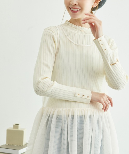 ROPE' PICNIC（ロペピクニック）の「BIOGRACE(R)スカラップネックリブニットプルオーバー（ニット/セーター・レディース・ターコイズブルー/ブラック/レッド/マスタード/キナリ・38）」の2枚目の写真