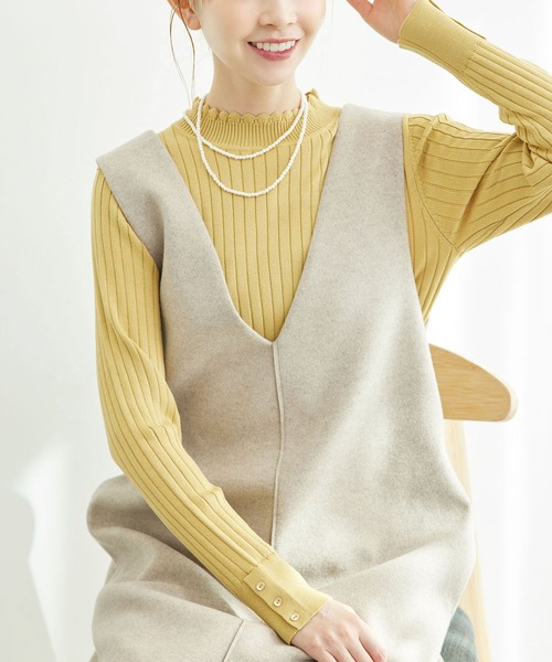 ROPE' PICNIC（ロペピクニック）の「BIOGRACE(R)スカラップネックリブニットプルオーバー（ニット/セーター・レディース・ターコイズブルー/ブラック/レッド/マスタード/キナリ・38）」の4枚目の写真