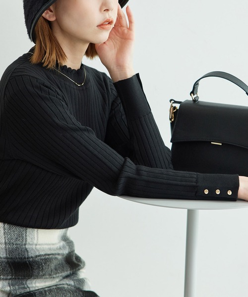 ROPE' PICNIC（ロペピクニック）の「BIOGRACE(R)スカラップネックリブニットプルオーバー（ニット/セーター・レディース・ターコイズブルー/ブラック/レッド/マスタード/キナリ・38）」の3枚目の写真