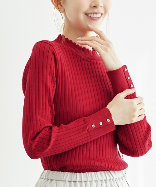 セール】BIOGRACE(R)スカラップネックリブニットプルオーバー（ニット